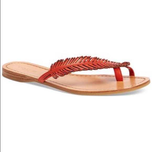 COACH Deni Feather Embellished Flat Sandal size 8/38 - Picture 1 of 7